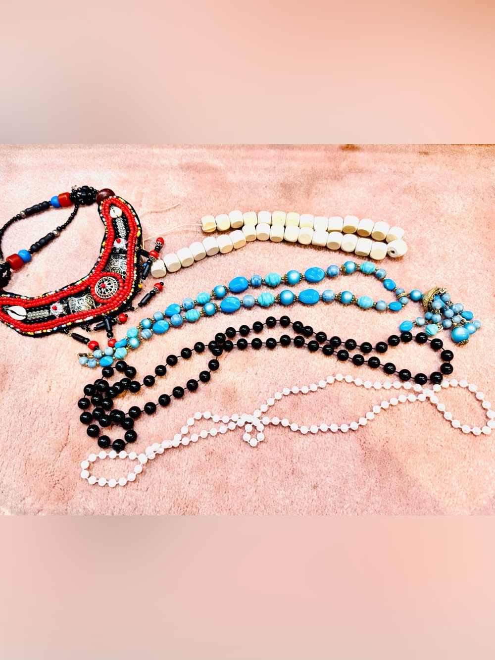 Handmade Multi-Strand Beaded Vintage Necklace Set Bundle